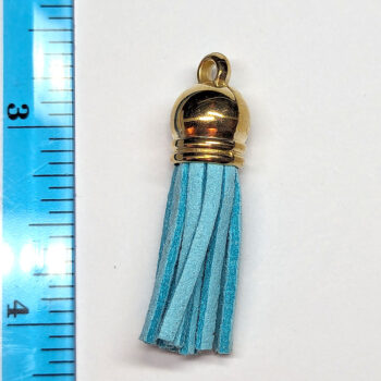 Gold Top Blue Suede Faux Leather Tassel Key Chain Pendant - Image 2