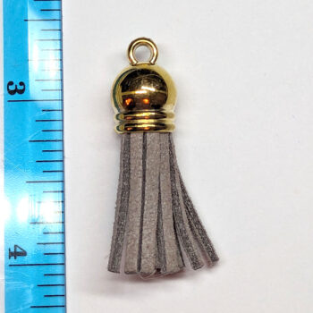 Gold Top Grey Suede Faux Leather Tassel Key Chain Pendant - Image 2