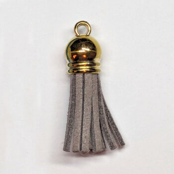 Gold Top Grey Suede Faux Leather Tassel Key Chain Pendant