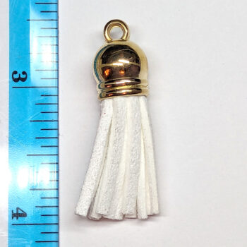 Gold Top White Suede Faux Leather Tassel Key Chain Pendant - Image 2