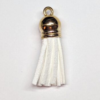 Gold Top White Suede Faux Leather Tassel Key Chain Pendant