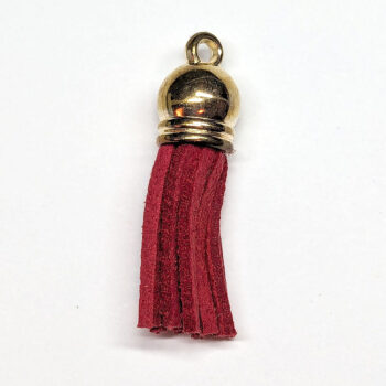 Gold Top Red Suede Faux Leather Tassel Key Chain Pendant