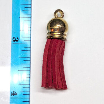 Gold Top Red Suede Faux Leather Tassel Key Chain Pendant - Image 2