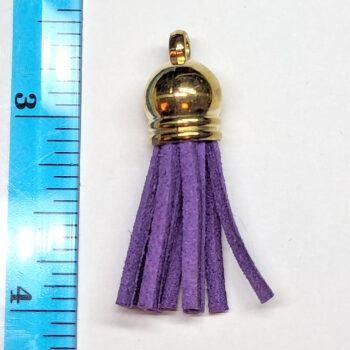 Gold Top Purple Suede Faux Leather Tassel Key Chain Pendant - Image 2