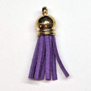 Gold Top Purple Suede Faux Leather Tassel Key Chain Pendant