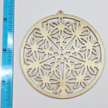 Extra Large Hollow Flowers Round Natural Wood Pendant - Image 2