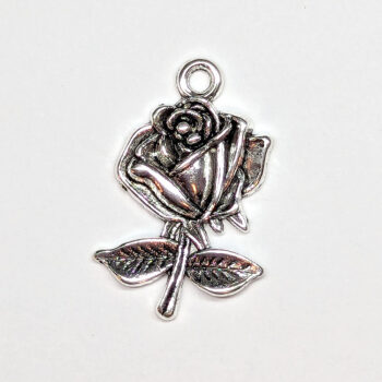 Stem Rose Flower Charm Antique Silver - Image 4