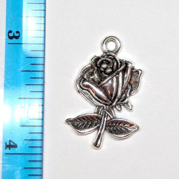 Stem Rose Flower Charm Antique Silver - Image 5