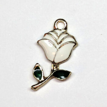 Enamel White Rose Flower Charm Gold - Image 5