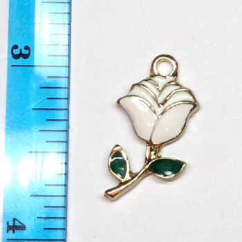 Enamel White Rose Flower Charm Gold - Image 4