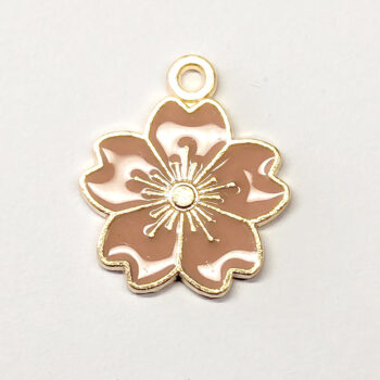 Peach Pink Sakura Flower Enamel Charm Gold