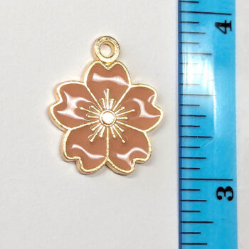 Peach Pink Sakura Flower Enamel Charm Gold - Image 2