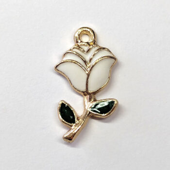 Enamel White Rose Flower Charm Gold