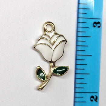 Enamel White Rose Flower Charm Gold - Image 2