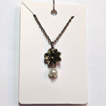 Antique Bronze Small Flower With Pearl Necklace - Image 5