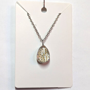 Teardrop Real Dried White Flowers Resin Pendant Necklace Silver - Image 5