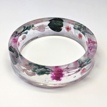 Real Dried Pink Flowers Slip-on Bangle Resin Bracelet - Image 2