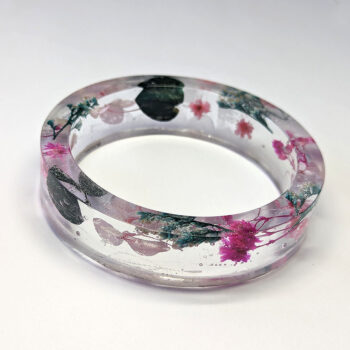 Real Dried Pink Flowers Slip-on Bangle Resin Bracelet