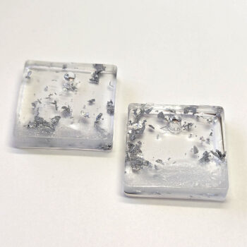 Silver Gold Leaf Mica Small Square Resin Pendant