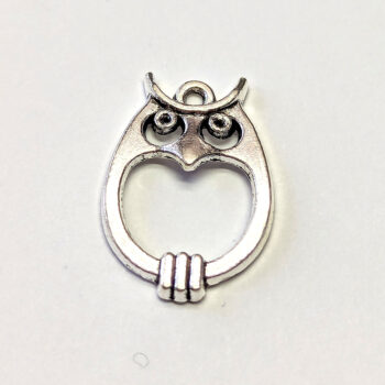 Small Oval Hollow Owl Charm Antique Silver