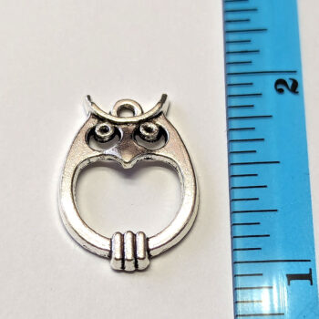 Small Oval Hollow Owl Charm Antique Silver - Image 2