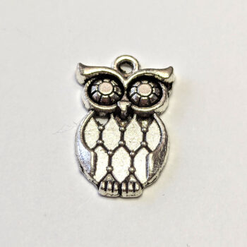 Hollow Sitting Owl Charm Antique Silver