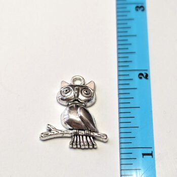 Big Eyes Owl on a Branch Charm Antique Silver - Image 2