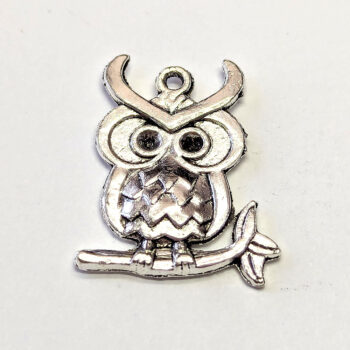 Antique Silver Big Eyes Owl on a Branch Charm