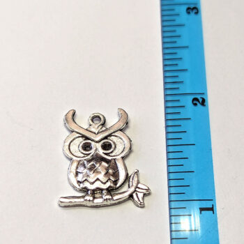 Antique Silver Big Eyes Owl on a Branch Charm - Image 2