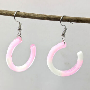 Colored and White Open Hoop Resin Earrings - Image 5