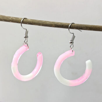 Colored and White Open Hoop Resin Earrings - Image 3