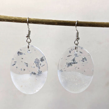 Silver Gold Leaf Mica Oval Resin Earrings - Image 4