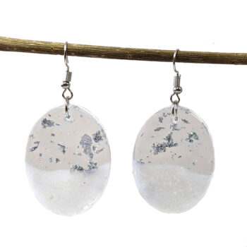 Silver Gold Leaf Mica Oval Resin Earrings