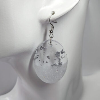 Silver Gold Leaf Mica Oval Resin Earrings - Image 5