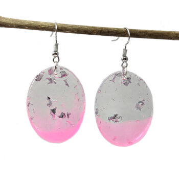 Colored Silver Gold Leaf Mica Oval Resin Earrings