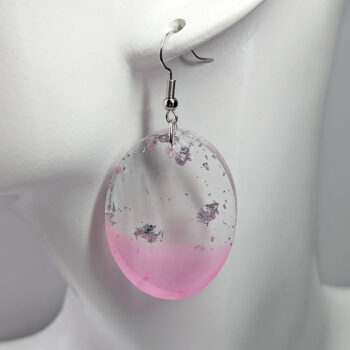 Colored Silver Gold Leaf Mica Oval Resin Earrings - Image 4