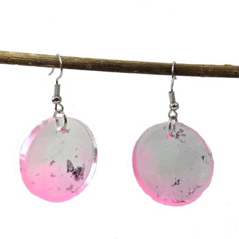 Colored Silver Gold Leaf Mica Round Resin Earrings