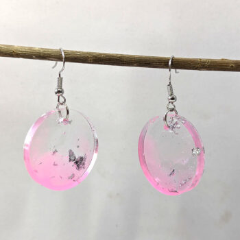 Colored Silver Gold Leaf Mica Round Resin Earrings - Image 3