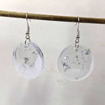 Silver Gold Leaf Mica Round Resin Earrings - Image 3