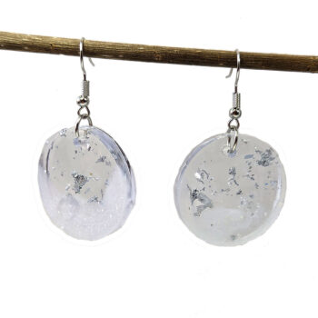 Silver Gold Leaf Mica Round Resin Earrings