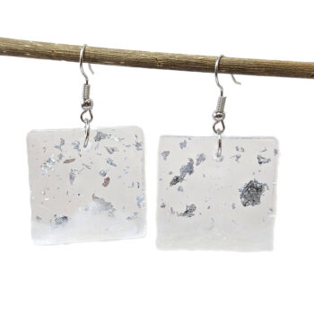 Silver Gold Leaf Mica Square Resin Earrings