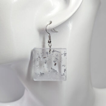 Silver Gold Leaf Mica Square Resin Earrings - Image 4