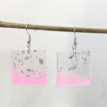 Colored Silver Gold Leaf Mica Square Resin Earrings - Image 5