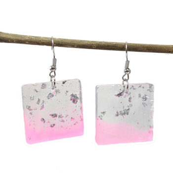 Colored Silver Gold Leaf Mica Square Resin Earrings