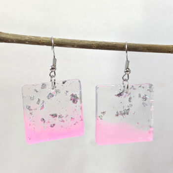 Colored Silver Gold Leaf Mica Square Resin Earrings - Image 3