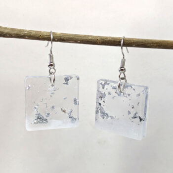 Silver Gold Leaf Mica Small Square Resin Earrings - Image 5