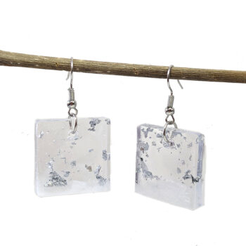 Silver Gold Leaf Mica Small Square Resin Earrings