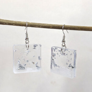 Silver Gold Leaf Mica Small Square Resin Earrings - Image 3