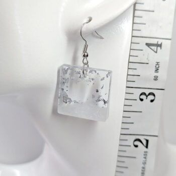 Silver Gold Leaf Mica Small Square Resin Earrings - Image 2