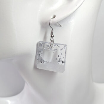 Silver Gold Leaf Mica Small Square Resin Earrings - Image 6